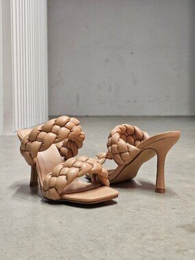 Braided Faux Leather High Heel Sandals - Nude Beige Chic & Elegant Design For Wo